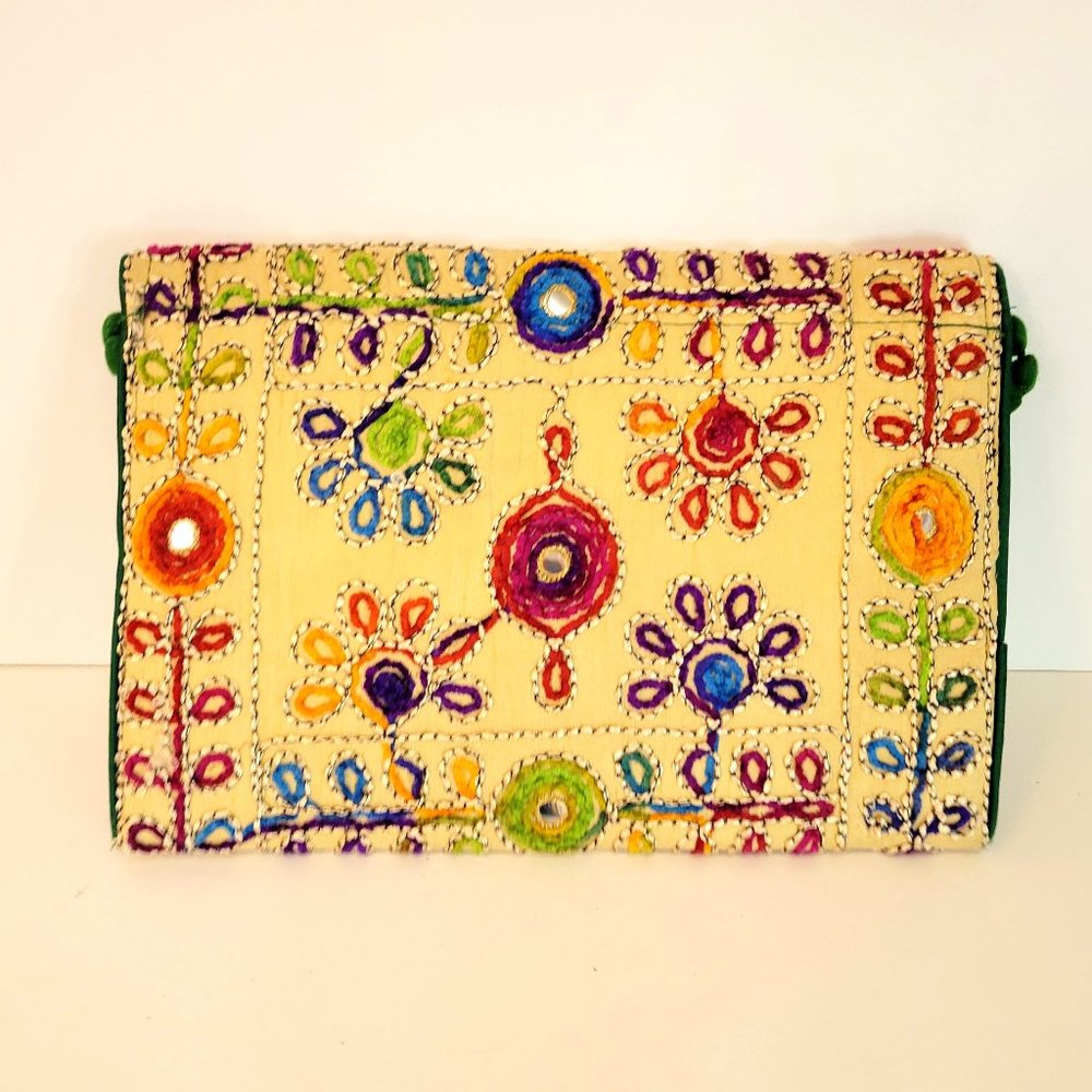 Multicolored Embroidered Boho Purse with Flowers and Elephant - Picture 2 of 6